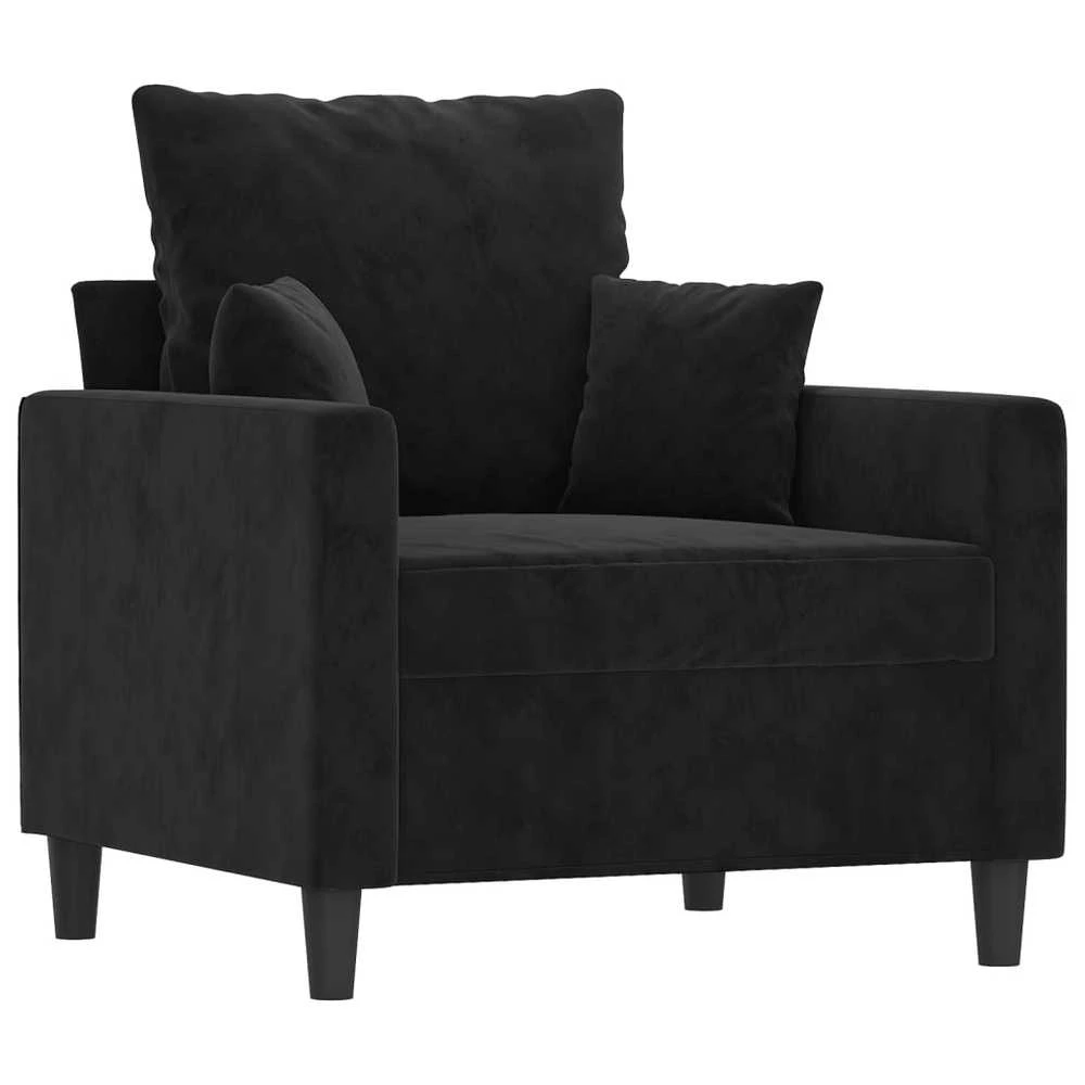 Sofa Sofos komplektas su pagalvėlėmis, 3 dalių, juodas, aksomas