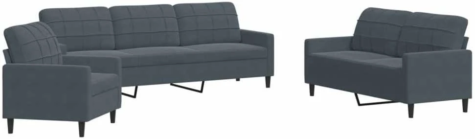 Sofa Sofos komplektas su pagalvėlėmis, 3 dalių, pilkas, aksomas