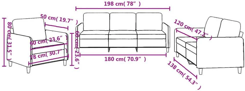 Sofa Sofos komplektas su pagalvėlėmis, 3 dalių, pilkas, audinys