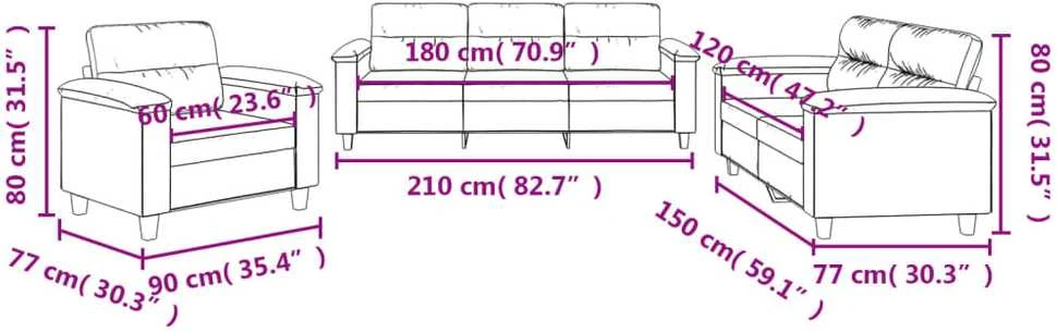 Sofa Sofos komplektas su pagalvėlėmis, 3 dalių, pilkas, audinys