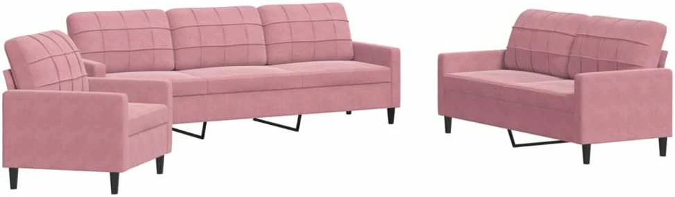 Sofa Sofos komplektas su pagalvėlėmis, 3 dalių, rožinis, aksomas