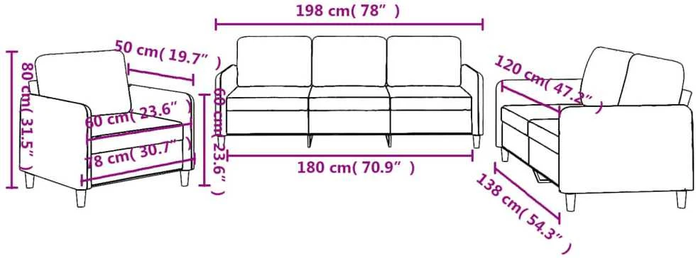 Sofa Sofos komplektas su pagalvėlėmis, 3 dalių, pilkas, audinys