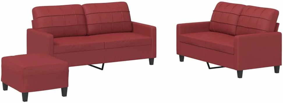 Sofa Sofos komplektas su pagalvėlėmis, 3 dalių, vyno, dirbtinė oda