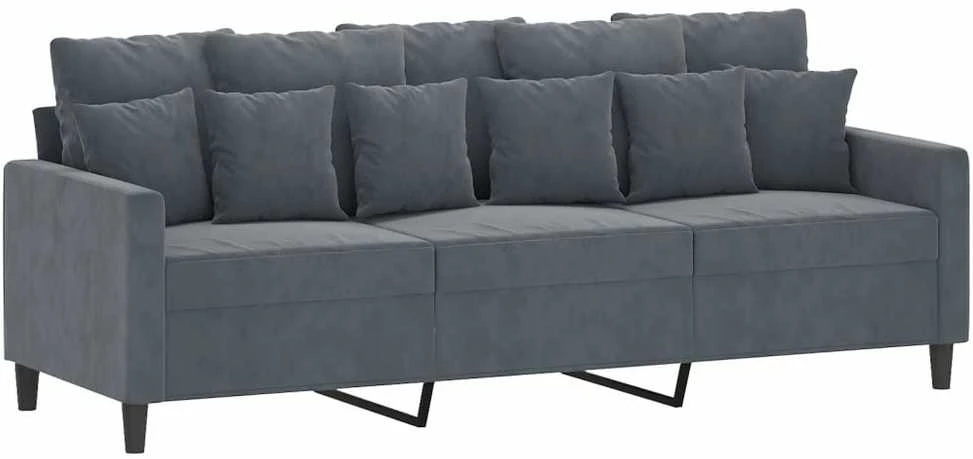 Sofa Sofos komplektas su pagalvėlėmis, 3 dalių, pilkas, aksomas
