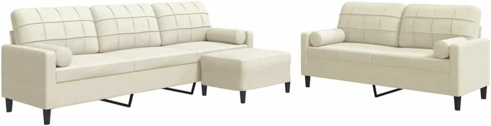 Sofa Sofos komplektas su pagalvėlėmis, 3 dalių, kreminis, aksomas