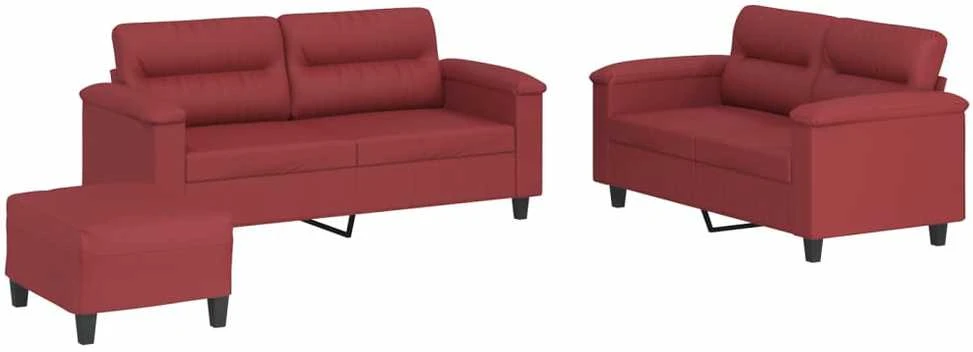 Sofa Sofos komplektas su pagalvėlėmis, 3 dalių, vyno, dirbtinė oda