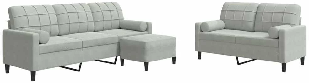 Sofa Sofos komplektas su pagalvėlėmis, 3 dalių, pilkas, aksomas