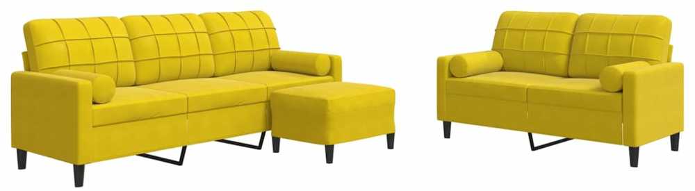 Sofa Sofos komplektas su pagalvėlėmis, 3 dalių, geltonas, aksomas