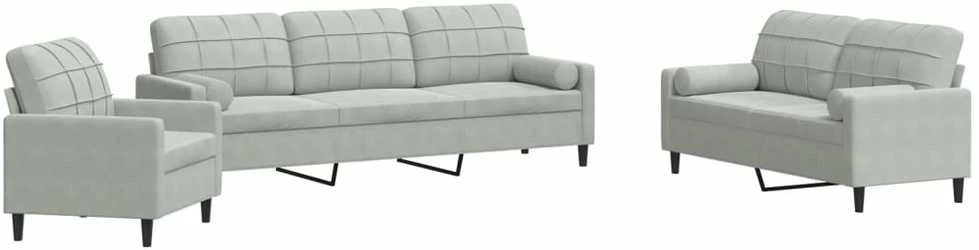 Sofa Sofos komplektas su pagalvėlėmis, 3 dalių, pilkas, aksomas