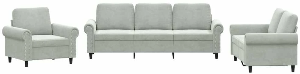 Sofa Sofos komplektas su pagalvėlėmis, 3 dalių, pilkas, aksomas