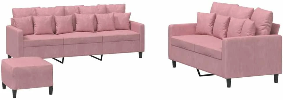 Sofa Sofos komplektas su pagalvėlėmis, 3 dalių, rožinis, aksomas