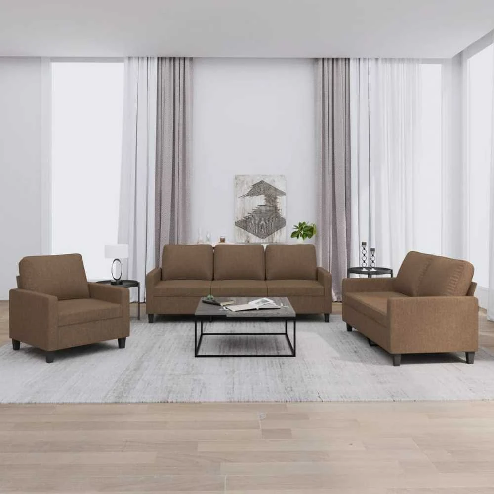 Sofa Sofos komplektas su pagalvėlėmis, 3 dalių, rudas, audinys