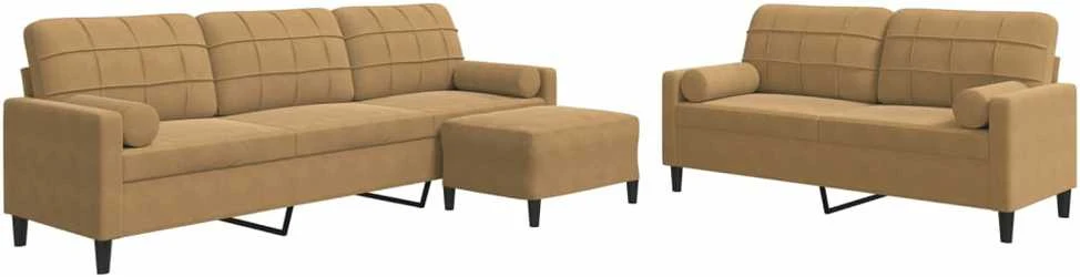 Sofa Sofos komplektas su pagalvėlėmis, 3 dalių, rudas, aksomas
