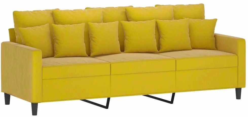 Sofa Sofos komplektas su pagalvėlėmis, 3 dalių, geltonas, aksomas