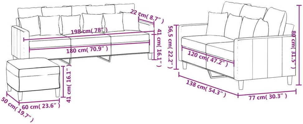 Sofa Sofos komplektas su pagalvėlėmis, 3 dalių, geltonas, aksomas