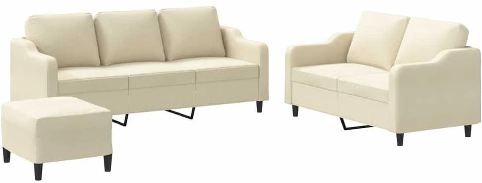 Sofa Sofos komplektas su pagalvėlėmis, 3 dalių, kreminis, audinys
