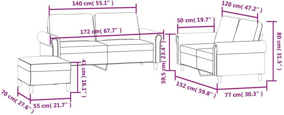 Sofa Sofos komplektas su pagalvėlėmis, 3 dalių, pilkas, aksomas