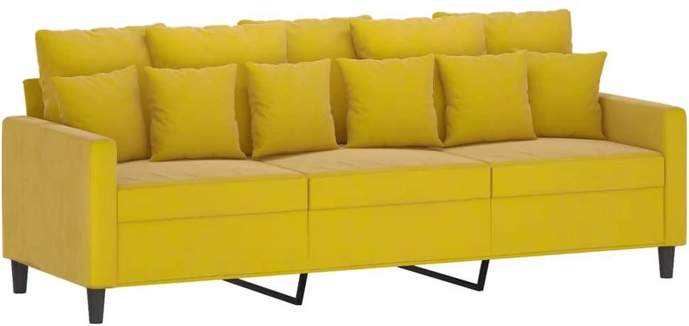 Sofa Sofos komplektas su pagalvėlėmis, 3 dalių, geltonas, aksomas