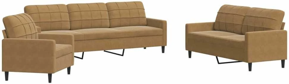 Sofa Sofos komplektas su pagalvėlėmis, 3 dalių, rudas, aksomas