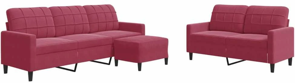 Sofa Sofos komplektas su pagalvėlėmis, 3 dalių, vyno, aksomas