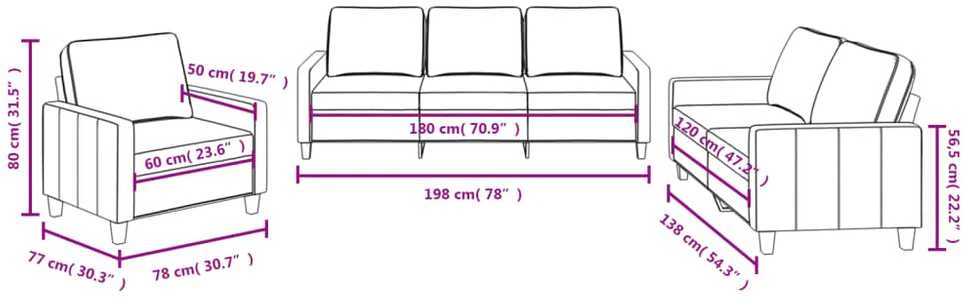 Sofa Sofos komplektas su pagalvėlėmis, 3 dalių, pilkas, audinys