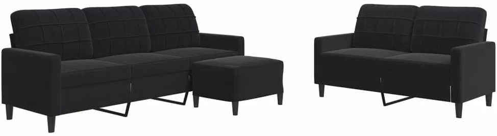 Sofa Sofos komplektas su pagalvėlėmis, 3 dalių, juodas, aksomas