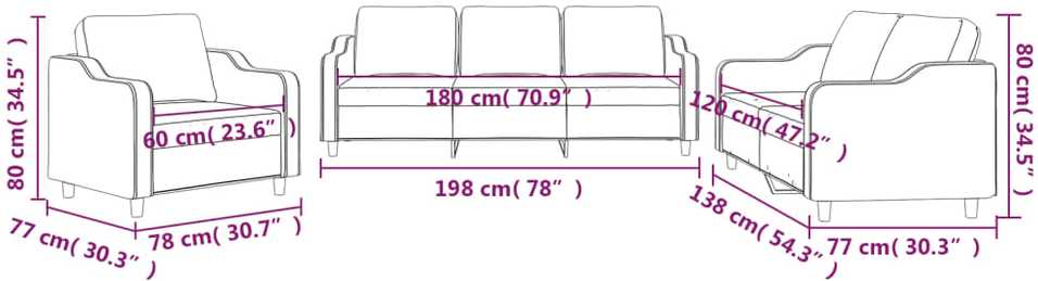 Sofa Sofos komplektas su pagalvėlėmis, 3 dalių, vyno, audinys