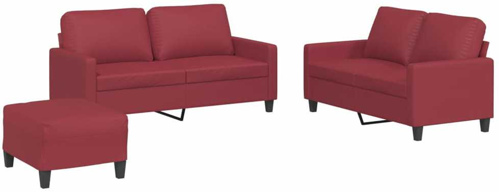 Sofa Sofos komplektas su pagalvėlėmis, 3 dalių, vyno, dirbtinė oda