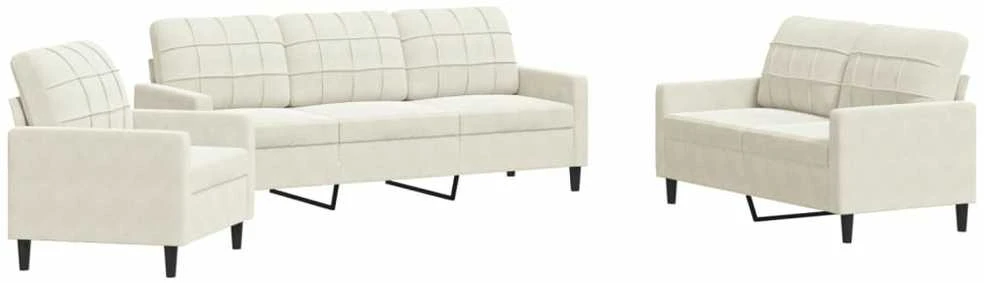 Sofa Sofos komplektas su pagalvėlėmis, 3 dalių, kreminis, aksomas