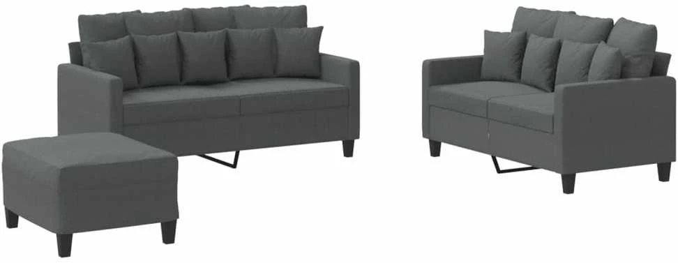 Sofa Sofos komplektas su pagalvėlėmis, 3 dalių, pilkas, audinys
