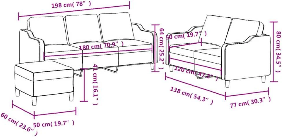 Sofa Sofos komplektas su pagalvėlėmis, 3 dalių, juodas, audinys