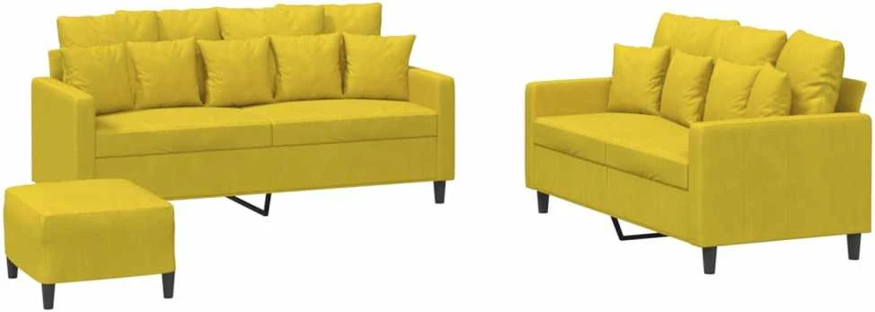 Sofa Sofos komplektas su pagalvėlėmis, 3 dalių, geltonas, aksomas