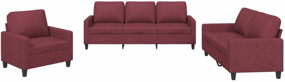 Sofa Sofos komplektas su pagalvėlėmis, 3 dalių, vyno, audinys