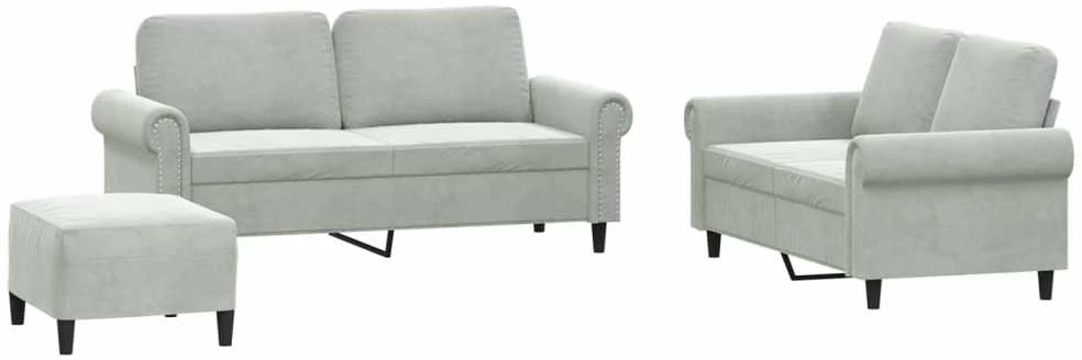 Sofa Sofos komplektas su pagalvėlėmis, 3 dalių, pilkas, aksomas