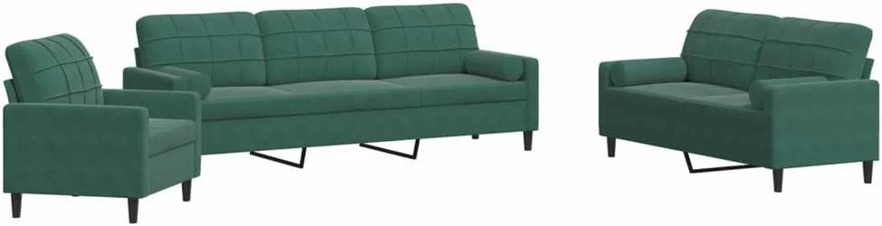 Sofa Sofos komplektas su pagalvėlėmis, 3 dalių, žalias, aksomas