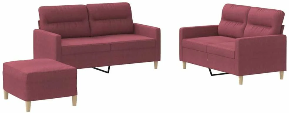 Sofa Sofos komplektas su pagalvėlėmis, 3 dalių, vyno, audinys