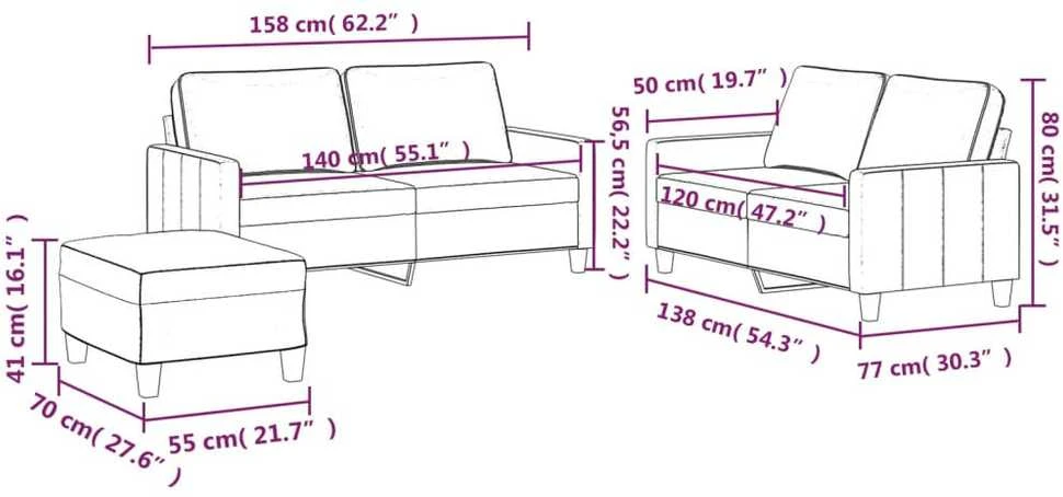 Sofa Sofos komplektas su pagalvėlėmis, 3 dalių, vyno, aksomas