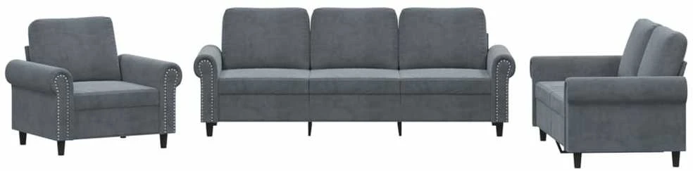 Sofa Sofos komplektas su pagalvėlėmis, 3 dalių, pilkas, aksomas