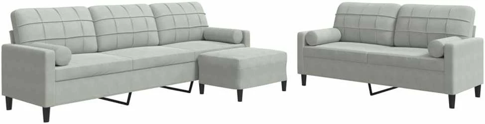 Sofa Sofos komplektas su pagalvėlėmis, 3 dalių, pilkas, aksomas