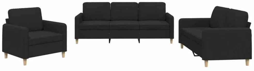 Sofa Sofos komplektas su pagalvėlėmis, 3 dalių, juodas, audinys