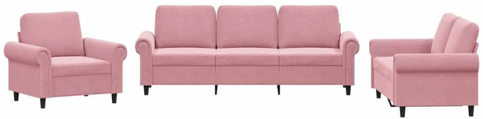 Sofa Sofos komplektas su pagalvėlėmis, 3 dalių, rožinis, aksomas