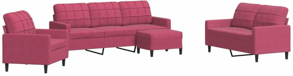 Sofa Sofos komplektas su pagalvėlėmis, 4 dalių, vyno, aksomas