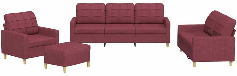 Sofa Sofos komplektas su pagalvėlėmis, 4 dalių, vyno, audinys