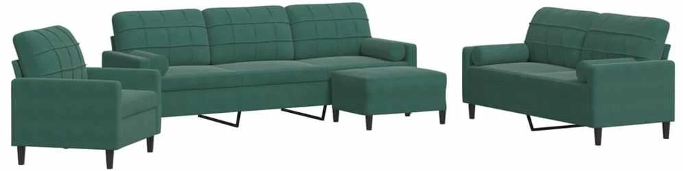 Sofa Sofos komplektas su pagalvėlėmis, 4 dalių, žalias, aksomas
