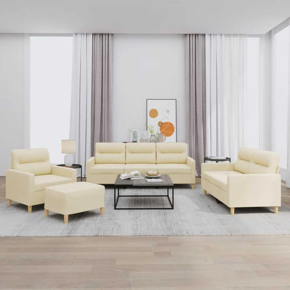 Sofa Sofos komplektas su pagalvėlėmis, 4 dalių, kreminis, audinys