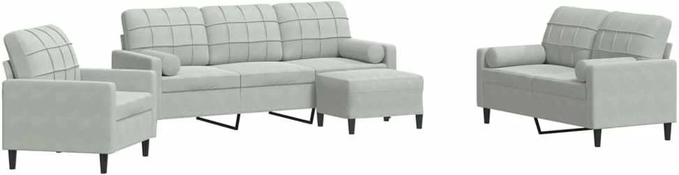 Sofa Sofos komplektas su pagalvėlėmis, 4 dalių, pilkas, aksomas
