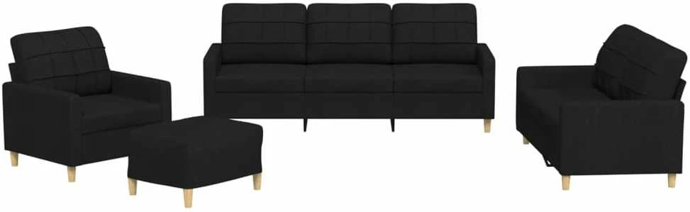 Sofa Sofos komplektas su pagalvėlėmis, 4 dalių, juodas, audinys