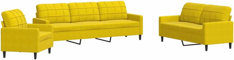 Sofa Sofos komplektas su pagalvėlėmis, 4 dalių, geltonas, aksomas