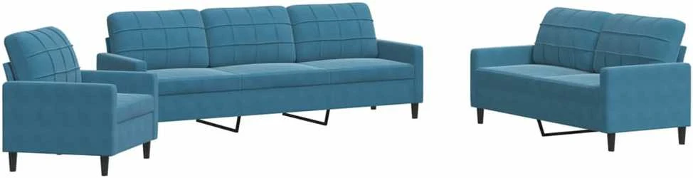 Sofa Sofos komplektas su pagalvėlėmis, 4 dalių, mėlynas, aksomas