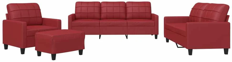 Sofa Sofos komplektas su pagalvėlėmis, 4 dalių, vyno, dirbtinė oda